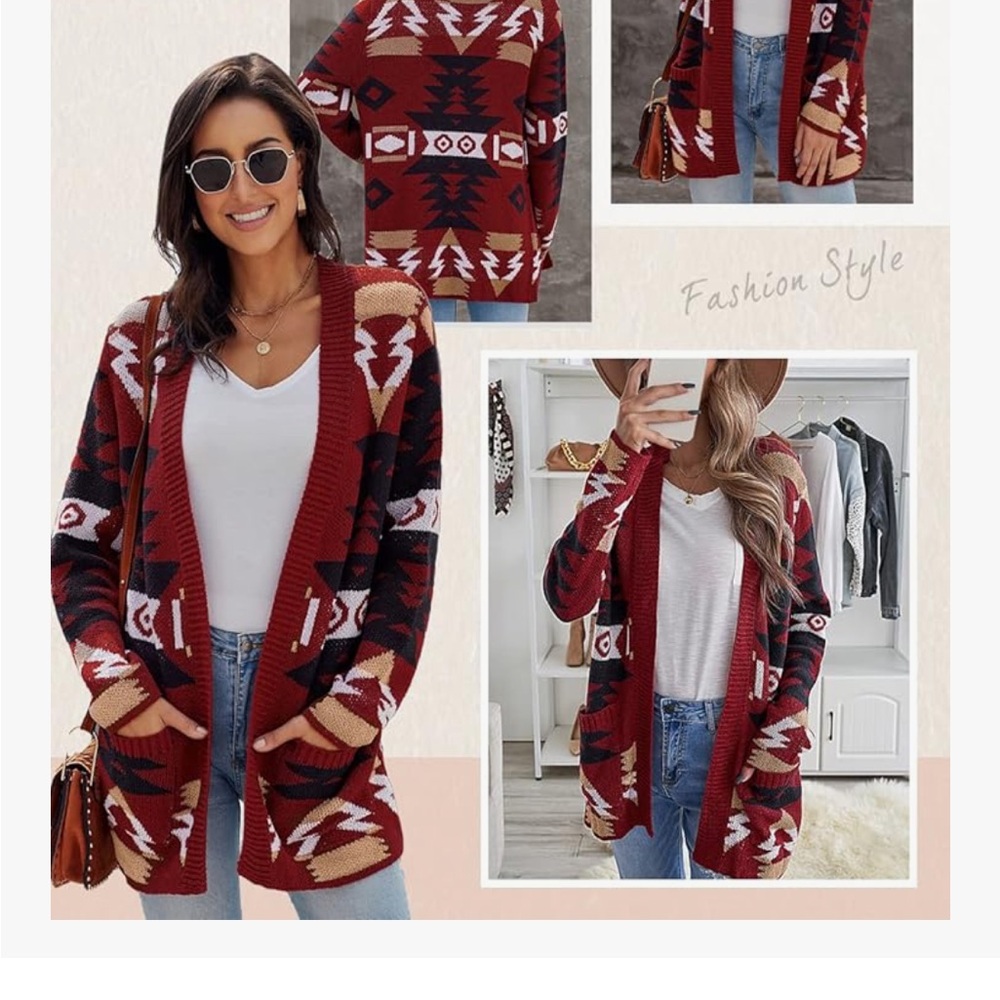 Chic Red Patterned Women's Cardigan - Picture 5 of 6